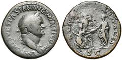 ROMAN EMPIRE : AUGUSTE - NERVA VESPASIEN (69-79), AE sesterce, 72-73, Rome. D/ IMP CAES VESPASIN AVG PM TR P PP COS III T. l. à d., portant l''égide. R/ ROMA - RESVRGES/ SC Vespasien deb. à g., tendan