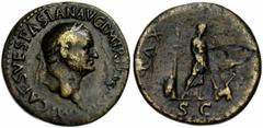 VESPASIEN (69-79), AE sesterce, 71, Rome. Droit : IMP CAES VESPASIAN AVG P M TR P P P COS III Tête l. à droite. Revers : PAX [AVG]/ SC Pax debout à droite, tenant un rameau et mettant le feu à un tas 