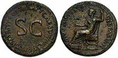 TITUS Auguste (79-81), AE sesterce, 80-81, Rome. Frappé pour Vespasien divinisé. Droit : IMP T CAES DIVI VESP F AVG P M TR P P P COS VIII Au centre, large SC. Revers : DIVVS AVGVSTVS- VESPASIAN Vespas