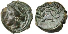 GREEK WORLD SICILE, HIMERA, AE hémilitre, 413-408 av. J.-C. D/ IME T. fém. à g. Devant, six globules. R/ Six globules dans une couronne de laurier. SNG ANS 186; SNG Cop. 320; Calciati 35; Mini, Sicili