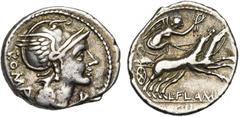 ROMAN REPUBLIC L. Flaminius Chilo, AR denier, 109-108 av. J.-C., Rome. D/ ROMA T. casquée de Roma à d. Sous le menton, . R/ L·FLAMINI/ CILO Victoire conduisant un bige à d., ten. les rênes et une cou