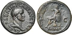 ROMAN EMPIRE GALBA (68-69), AE sesterce, juin-août 68, Rome. D/ SER· GALBA· IMP· CAES AVG TR P B. l., dr. à d. R/ S-C/ ROMA Roma assise à g. sur une cuirasse, ten. une lance, le bras g. reposant sur u