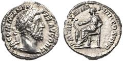 ROMAN EMPIRE COMMODE Auguste (177-192), AR denier, 187-188, Rome. D/ M COMMODVS ANT P FELIX AVG BRIT T. l. à d. R/ P M TR P XIII IMP VIII COS V P P Salus assise à g., nourrissant de la d. un serpent e