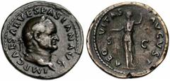 VESPASIEN (69-79), AE as, s.d. Rome. Droit : IMP CAESAR VESPASIAN AVG Tête l. à droite. Revers : AEQVITAS AVGVST/ S-C Aequitas debout à gauche, tenant une balance et un long sceptre. Ref.: BMC 179, 74