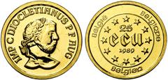 BELGIUM BELGIQUE, Royaume, Baudouin (1951-1993), AV 25 ecu, 1989. Dioclétien. Fr. 430. Fleur de Coin Uncirculated