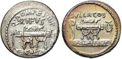 ROMAN REPUBLIC Q. Pompeius Rufus, AR denier, 54 av. J.-C., Rome. D/ Q·POMPEI·Q·F/ RVFVS Chaise curule. A g., flèche. A d., rameau d''olivier. En dessous, sur une tablette, COS. R/ SVLLA·COS Chaise cur