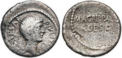 ROMAN REPUBLIC Octavien et Agrippa, AR denier, 38 av. J.-C., atelier itinérant. D/ IMP CAESAR- DIVI· IVLI· F T. d''Octavien à d., légèrement barbu. R/ M· AGRIPPA· COS/ DESIG. Cr. 534/3; Syd. 1331. 3,5
