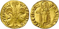 Moyen Age - Middle Ages FRANCE, BOURGOGNE, Duché, Philippe de Rouvres (1349-1361), billon florin d ''or, 1360-1361. Au type florentin. Différent: heaume. D/ PHS· DVX- BVRGON Fleur de lis. R/ S·IOHA-NN