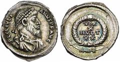 JULIEN II Auguste (360-363), AR silique, Antioche. Droit : FL CL IVLI-ANVS PF AVG B. diad., drapé, cuirassé à droite. Revers : VOT/ X/ MVLT/ XX dans une couronne. A l'exergue, ANTête. Ref.: RIC 214. 2