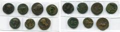Empire romain - Roman Empire lot de 7 bronzes: Tibère, as, R/ Gouvernail et globe, Autel de Lyon; dupondius, R/ SC; Caligula, as, R/ Vesta; Germanicus, as (frappés sous Caligula) R/ SC, Vesta; Auguste