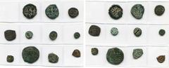 Byzance - Byzantium lot de 11 bronzes: Justin II, follis, Constantinople et Nicomédie; 1/2 follis, Thessalonique (2); 12 nummi, Alexandrie; decanummi, Carthage; pentanummi, Constantinople (2); Tibère 