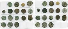 Byzance - Byzantium lot de 17 bronzes, dont: Théophile, follis, Constantinople (2); Basile Ier, solidus (faux d''époque doré) et follis, Constantinople; AE, Cherson; Léon VI, follis, Constantinople (2