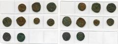 Byzance - Byzantium lot de 9 bronzes: Anastase Ier, follis, Constantinople (petit module); Maurice Tibère, follis, Constantinople, an 7, off. Γ; follis, Antioche, an 10 et an 13; Phocas, follis, Const