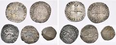 Moyen Age - Middle Ages FRANCE, BRETAGNE, lot de 5 p.: Jean IV (1345-1399), blanc, Vannes; blanc guénar, Vannes; double denier, atelier hors flan; Jean V, double denier, Vannes (1399-1442); denier à l