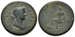 IMPERIO ROMANO IMPERIO ROMANO. JULIA TITI. Dupondio. Roma (80-81 d. C.). A/ Busto drapeado a der.; IVLIA IMP T AVG F AVGVSTA. R/ Vesta sentada a izq. con cetro y palladium; VESTA, S-C. AE 17,19 g. 29,