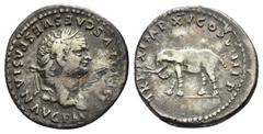 IMPERIO ROMANO. TITO. Denario. Roma (80 d.C.). A/ Cabeza laureada a der.; IMP TITVS CAES VESPASIAN AVG P M. R/ Elefante a izq.; TR P IX IMP XV COS VIII P P. AR 3,29 g. 17,52 mm. RIC-115. Rayas en anv.