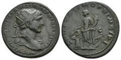 IMPERIO ROMANO. TRAJANO. Dupondio. Roma (103-111). A/ Busto radiado y drapeado al hombro a der.; IMP CAES NERVAE TRAIANO AVG GER DAC P M TR P COS V P P. R/ Abundantia a izq. con cornucopia y espigas, 