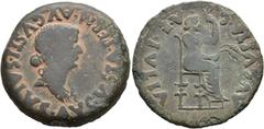 HISPANIA ANTIGUA. Emerita. Dupondio. Tiberio. A/ Cabeza de Livia a der.; PERM AVGVSTI SALVS AVGVSTA. R/ Livia entronizada a der. con cetro y espigas; IVLIA AVGVSTA. AE 20,81g. 34,8 mm. I-1026; APRH-39