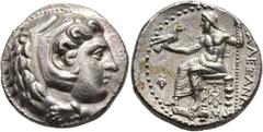 GRECIA ANTIGUA. MACEDONIA. Alejandro III (331-325 a.C.). Babilonia. Tetradracma. R/ Delante racimo de uvas, debajo del trono monograma y M. AR 17,18g. 25,5 mm. PRC-3642; SBG-6713 var. EBC.