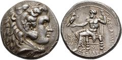 GRECIA ANTIGUA. MACEDONIA. Alejandro III (331-325 a.C.). Babilonia. Tetradracma. R/ Delante monograma dentro de corona, debajo del trono MI. AR 17,07g. 26,02 mm. PRC-3746; SBG-6713 ss. Rayita en rev. 