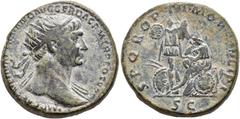 IMPERIO ROMANO. TRAJANO. Dupondio. Roma (103-111). A/ Cabeza radiada a der. R/ Dacia sentada a izq. lamentándose ante trofeo; S P Q R OPTIMO PRINCIPI, SC. AE 14,17 g. 26,2 mm. RIC-563. Pátina oscura. 