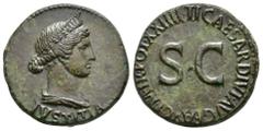 IMPERIO ROMANO. TIBERIO. Dupondio. Roma (22-23 d.C.) A/ Busto femenino (¿Livia?), diademado y drapeado a der., IVSTITIA. R/ S C, alrededor TI CAESAR DIVI AVG F AVG P M TR POT XXIIII. AE 14,46 g. 27,27