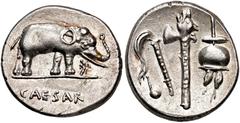 PERIOD FROM JULIUS CAESAR TO AUGUSTUS PERIOD FROM JULIUS CAESAR TO AUGUSTUS. JULIUS CAESAR. Denarius. Gaul. Moving mint (49-48 BC). Asian elephant right, stepping on a Gallic carnyx; CAESAR. Rev. Pont
