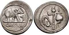 PERIOD FROM JULIUS CAESAR TO AUGUSTUS PERIOD FROM JULIUS CAESAR TO AUGUSTUS. JULIUS CAESAR. Denarius. Gaul. Mobile mint (49-48 BC). African elephant right, stepping on a Gallic carnyx; CAESAR. Rev. Po