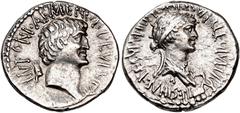 PERIOD FROM JULIUS CAESAR TO AUGUSTUS PERIOD FROM JULIUS CAESAR TO AUGUSTUS. MARK ANTONY AND CLEOPATRA. Denarius. Mobile mint (32 BC). Diademed and draped bust of Cleopatra right, prow in front, CLEOP