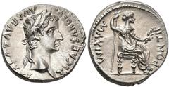 ROMAN EMPIRE ROMAN EMPIRE. TIBERIUS. Denarius. Lugdunum (14- 37 AD). Laureate head right. TI CAESAR DIVI AVG F AVGVSTVS. Rev. Livia enthroned right; throne with decorated legs over a line. AR 3,89 g. 