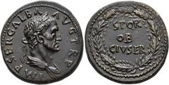 ROMAN EMPIRE ROMAN EMPIRE. GALBA. Sestertius. Rome (68- 69 AD). Laureate and draped bust right; SER GALBA AVG TR P. Rev. Civic crown surrounding S P Q R/OB/CIV SER. AE 27.55 g. 35.6 mm. RIC-262. Black