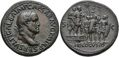 ROMAN EMPIRE ROMAN EMPIRE. GALBA. Sestertius. Rome (68- 69 AD). Laureate bust with aegis right; SER SVLP GALBA IMP CAESAR AVG P M TR P. Rev. Galba on a dais in military costume with an officer, harang