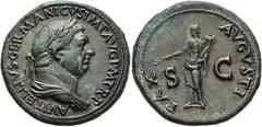 ROMAN EMPIRE ROMAN EMPIRE. VITELLIUS. Sestertius. Rome (69 AD). Laureate and draped bust right; A VITELLIVS GERMANICVS IMP AVG P M TR P. Rev. Pax with branch and cornucopia left; PAX AVGVSTA, S-C. AE 