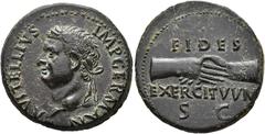 ROMAN EMPIRE ROMAN EMPIRE. VITELLIUS. As. Tarraco (69 AD). Laureate head left; A VITELLIVS IMP GERMAN. Rev. Clasped hands, FIDES/EXERCITVVM/ SC. AE 10.53 g. 27.9 mm. RIC-42; ACIP-4251. Slightly rework