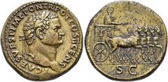 ROMAN EMPIRE ROMAN EMPIRE. TITUS. Sestertius. Rome (73 BC). Laureate head right. T CAES VESP IMP PON TR POT COS II CENS. Rev. Titus in cuadriga right, S C in exergue. AE 27.19 g. 34.6 mm. RIC-611. Lig