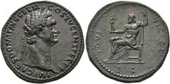 ROMAN EMPIRE ROMAN EMPIRE. DOMITIAN. Sestertius. Rome (90- 91 AD). Laureate head right. IMP CAES DOMIT AVG GERM COS XV CENS PER P P. Rev. Jupiter seated left with victoria and sceptre, IOVI VICTORI, S