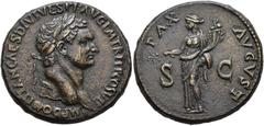 ROMAN EMPIRE ROMAN EMPIRE. DOMITIAN. Sestertius. Thrace? (81 AD). Laureate head right. IMP DOMITIAN CAES DIVI VESP F AVG P M TR P P P COS VII. Rev. Pax with branch and cornucopia left; PAX AVGVST, S-C