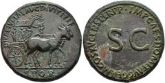 ROMAN EMPIRE ROMAN EMPIRE. JULIA TITI. Sestertius. Rome (90- 91 AD). Carpentum drawn by two mules right; DIVAE IVLIAE AVG DIVI TITI F, S P Q R in exergue. Rev. S C, IMP CAES DOMIT AVG AVG GERM COS XV 