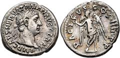 ROMAN EMPIRE ROMAN EMPIRE. TRAJAN. Denarius. Rome (101-102). Laureate head right. IMP CAES NERVA TRAIAN AVG GERM. Rev. Victoria standing front with wreath and palm facing left; DACICVS COS IIII P P. A