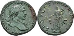 ROMAN EMPIRE ROMAN EMPIRE. TRAJAN. Sestertius. Rome (103-111). Laureate and draped head at shoulder right; IMP CAES NERVAE TRAIANO AVG GER DAC P M TR P COS V P P. Rev. Pax with branch and cornucopia l