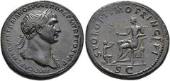 ROMAN EMPIRE ROMAN EMPIRE. TRAJAN. Sestertius. Rome (103-111). Laureate and draped head at shoulder right; IMP CAES NERVAE TRAIANO AVG GER DAC P M TR P COS V P P. Rev. Pax enthroned left with branch, 