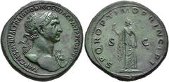 ROMAN EMPIRE ROMAN EMPIRE. TRAJAN. Sestertius. Rome (103-111). Laureate bust with aegis at shoulder right; IMP CAES NERVAE TRAIANO AVG GER DAC P M TR P COS V P P. Rev. Spes with flower and holding up 