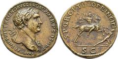 ROMAN EMPIRE ROMAN EMPIRE. TRAJAN. Sestertius. Rome (103-111). Laureate head with aegis right; IMP CAES NERVAE TRAIANO AVG GER DAC P M TR P COS V P P. Rev. Trajan on horseback right, spearing Dacian k