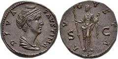 ROMAN EMPIRE ROMAN EMPIRE. FAUSTINA THE ELDER. Sestertius. Rome (141). Diademed and draped bust right; DIVA FAVSTINA. Rev. Vesta with spear, torch and palladium left; AVGVSTA, S-C. AE 23,4 g. 30,6 mm.