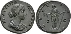 ROMAN EMPIRE ROMAN EMPIRE. FAUSTINA THE YOUNGER. Sestertius. Rome (161-176). Draped bust right; FAVSTINA AVGVSTA. Rev. Laetitia with crown and sceptre left; LAETITIA, S-C. AE 23.07 g. 29.9 mm. RIC-165