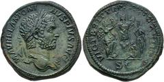 ROMAN EMPIRE ROMAN EMPIRE. CARACALLA. Sestertius. Rome (211). Laureate head and with mantle right. M AVREL ANTONINVS PIVS AVG. Rev. Victoria right, stepping on helmet and erecting trophy; on other sid