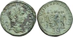 ROMAN EMPIRE ROMAN EMPIRE. CARACALLA. Sestertius. Rome (214). Laureate and draped head at shoulder right. M AVREL ANTONINVS PIVS AVG. Rev. Caracalla and Geta in military costume left, with three soldi