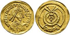 SUEVIC KINGDOM SUEVIC KINGDOM. Tremissis. Diademed and draped bust right. Rev. Spearhead mark; CINIIVIMINITANIIV-IVIIC. Rev. Laurel wreath with central cross. AU 1.23 g. 14.5 mm. P&M-Lám. 7. Small gol
