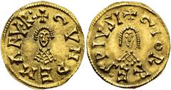 VISIGOTHIC KINGDOM VISIGOTHIC KINGDOM. GUNDEMAR. Tremissis. Georres. AU 1.39 g. 19.3 mm. CNV-195; Chaves-134, this coin. EF. Extremely rare. Less than 4 known specimens. / REINO VISIGODO. GUNDEMARO. T