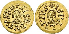 VISIGOTHIC KINGDOM VISIGOTHIC KINGDOM. SISEBUT. Tremissis. Ispali. SISEBVTVSRE. Rev. ISPALIPIVS. AU 1.42 g. 19.7 mm. CNV-219. Small crack. Original luster. EF. / REINO VISIGODO. SISEBUTO. Tremissis. I